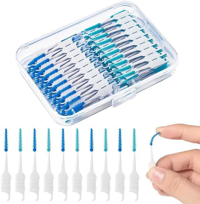 Main image of 250 Pieces Dental Floss Picks, Silicone Interdental Brushes with Case Dental Brushes Dental Picks Blue Tooth Floss Picks for Teeth Cleaning(Blue,Green)