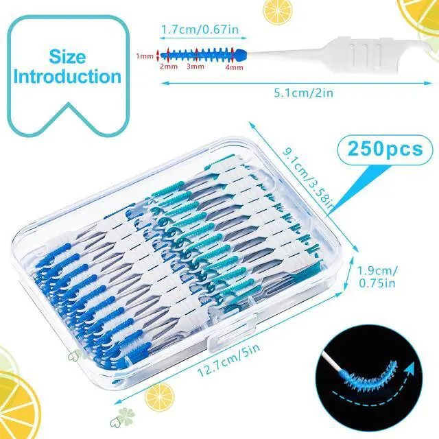 Alt view image 2 of 7 - 250 Pieces Dental Floss Picks, Silicone Interdental Brushes with Case Dental Brushes Dental Picks Blue Tooth Floss Picks for Teeth Cleaning(Blue,Green)