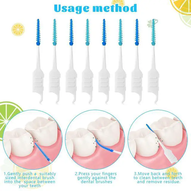 Alt view image 4 of 7 - 250 Pieces Dental Floss Picks, Silicone Interdental Brushes with Case Dental Brushes Dental Picks Blue Tooth Floss Picks for Teeth Cleaning(Blue,Green)