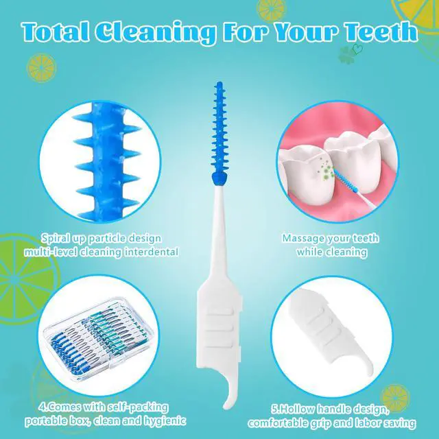 Alt view image 3 of 7 - 250 Pieces Dental Floss Picks, Silicone Interdental Brushes with Case Dental Brushes Dental Picks Blue Tooth Floss Picks for Teeth Cleaning(Blue,Green)