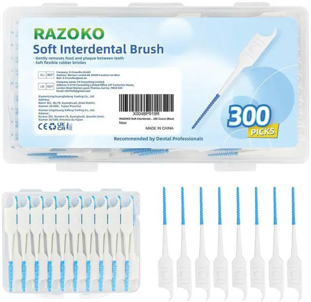 Main image of Soft Interdental Brushes Original, Dental Picks for Cleaning Teeth, Disposable Interdental Brushes, with Convenient Carry Case (Blue, 300 Count)