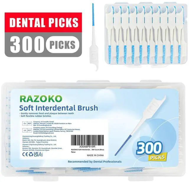 Alt view image 2 of 6 - Soft Interdental Brushes Original, Dental Picks for Cleaning Teeth, Disposable Interdental Brushes, with Convenient Carry Case (Blue, 300 Count)