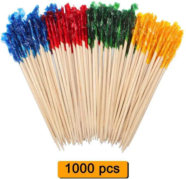 Alt view image 3 of 6 - 1000pcs 2.5 IN Wooden Frill Picks Cocktail Picks with Assorted Colors,4-Color,for Cocktail Party, Barbeque, Club Sandwiches (Frill picks 1000pcs 2.5 IN)
