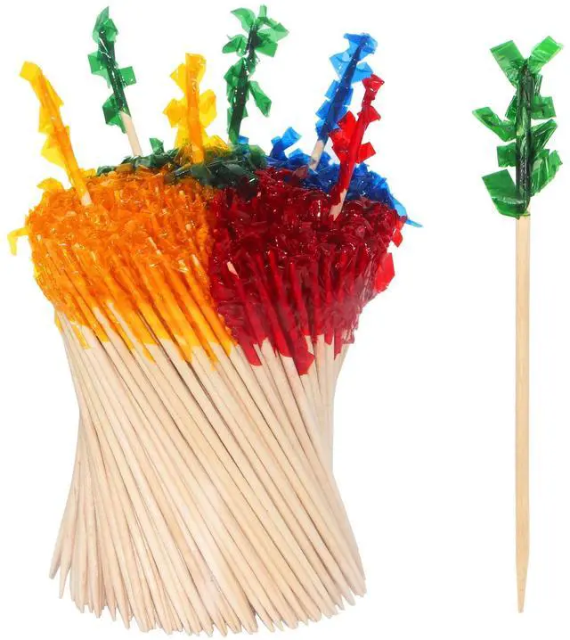 Main image of 1000pcs 2.5 IN Wooden Frill Picks Cocktail Picks with Assorted Colors,4-Color,for Cocktail Party, Barbeque, Club Sandwiches (Frill picks 1000pcs 2.5 IN)