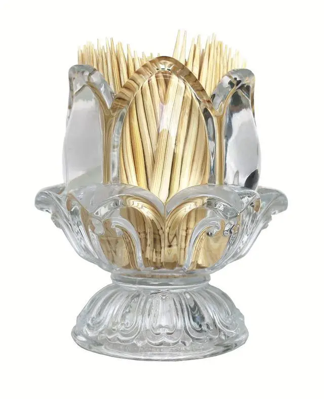 Main image of Toothpick Holder, Decorative Crystal Glass Toothpick Dispenser with 450 Bamboo Toothpicks