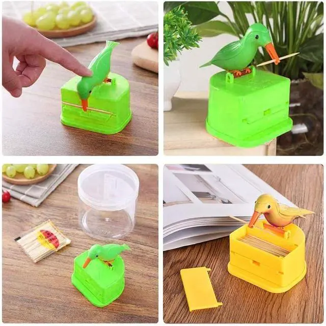 Alt view image 4 of 5 - Woodpecker Cute Little Bird Push-Type Automatic Toothpick Holder, Telescopic Toothpick Box for Home, Kitchen Decoration