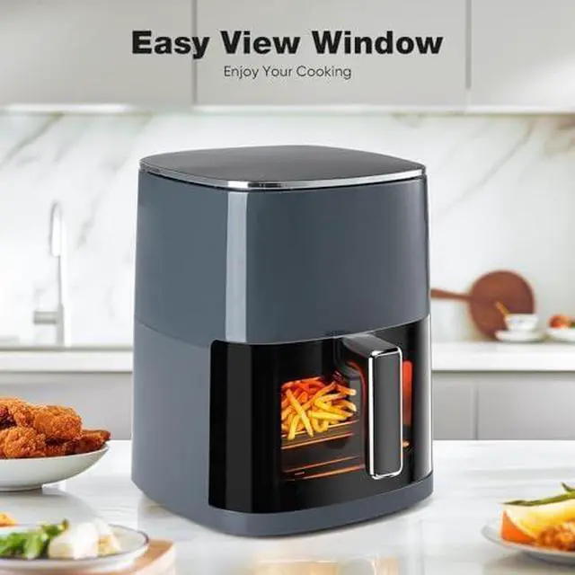 Alt view image 7 of 7 - Air Fryer 6 Quart with Window Square Air Fryer 12-in-1 Air Fry, Roast, Reheat, Dehydrate, Bake, Steam, Fries, Custard, Chicken, Wings, Sea Food, Vegetabels,400F Grey
