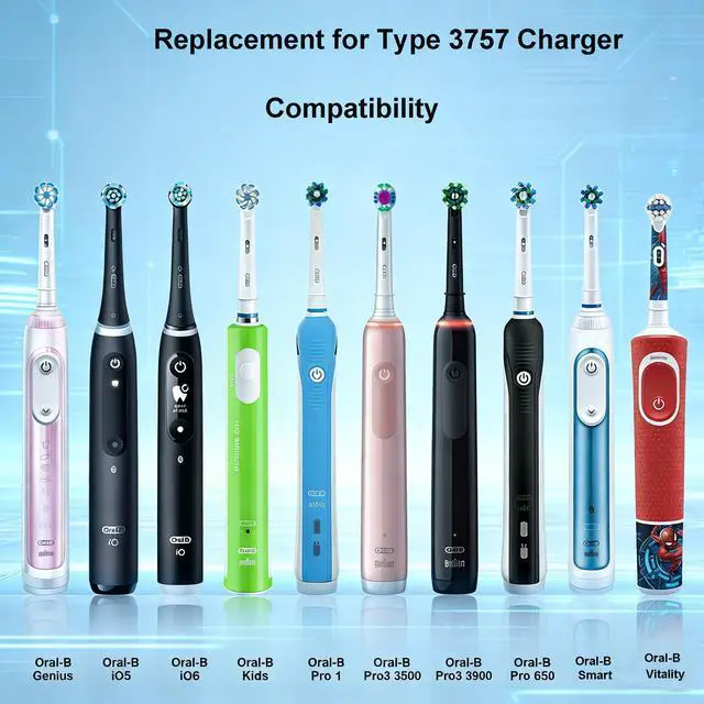 Alt view image 2 of 7 - Charger Base Replacement for Braun Oral-B Toothbrush Pro 1000, 1500, 2000, 3000, 5000, 7500, iO 2 3 4 5 6, Vitality, Type 3757 Electric Toothbrush Charger