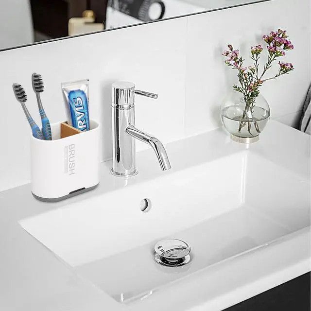 Alt view image 7 of 7 - Toothbrush and Toothpaste Holder with Bamboo Divider for Bathroom Countertop Organizer, Detachable for Easy Clean, 2 Slots Electric Toothbrush Holders Storage Caddy Drainage for Family-White