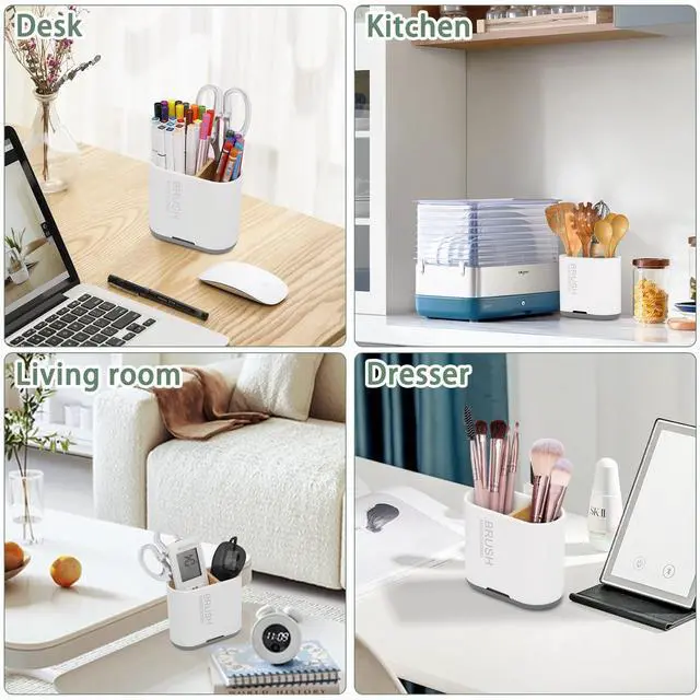Alt view image 5 of 7 - Toothbrush and Toothpaste Holder with Bamboo Divider for Bathroom Countertop Organizer, Detachable for Easy Clean, 2 Slots Electric Toothbrush Holders Storage Caddy Drainage for Family-White