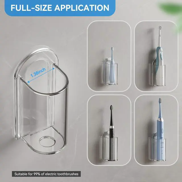 Alt view image 3 of 7 - Electric Toothbrush Holders, Wall Mounted Tooth Brushing Holder for Bathroom, Self Adhesive Electric Toothbrush Organizer Space Saver (2Pcs Clear)