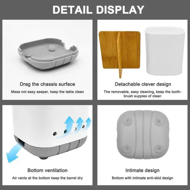 Alt view image 4 of 7 - Toothbrush Holder with Bamboo Divider,Detachable for Easy Cleaning Bathroom Countertop Organizer,Plastic 3 Slots Electric Toothbrush and Toothpaste Holders Storage Caddy for Bathroom Vanity,Sink(Grey)