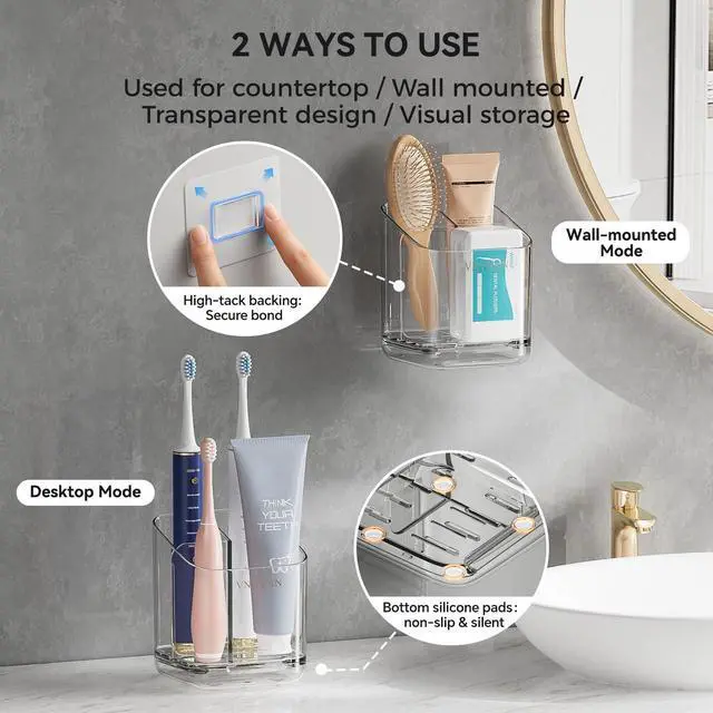 Alt view image 2 of 7 - Toothbrush Holders for Bathrooms, 3 Slots Detachable Electric Toothbrush Holder Wall Mounted with Divider, Removable Tooth Brush and Toothpaste Holder Organizer for Bathroom/Kitchen/Office