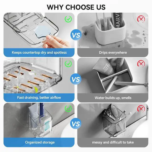 Alt view image 4 of 7 - Toothbrush Holders for Bathrooms, 3 Slots Detachable Electric Toothbrush Holder Wall Mounted with Divider, Removable Tooth Brush and Toothpaste Holder Organizer for Bathroom/Kitchen/Office