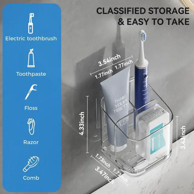 Alt view image 5 of 7 - Toothbrush Holders for Bathrooms, 3 Slots Detachable Electric Toothbrush Holder Wall Mounted with Divider, Removable Tooth Brush and Toothpaste Holder Organizer for Bathroom/Kitchen/Office