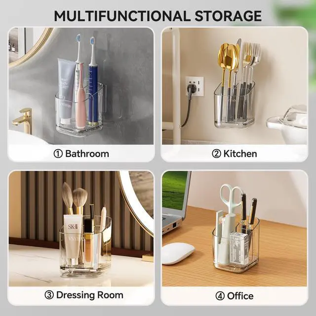 Alt view image 6 of 7 - Toothbrush Holders for Bathrooms, 3 Slots Detachable Electric Toothbrush Holder Wall Mounted with Divider, Removable Tooth Brush and Toothpaste Holder Organizer for Bathroom/Kitchen/Office