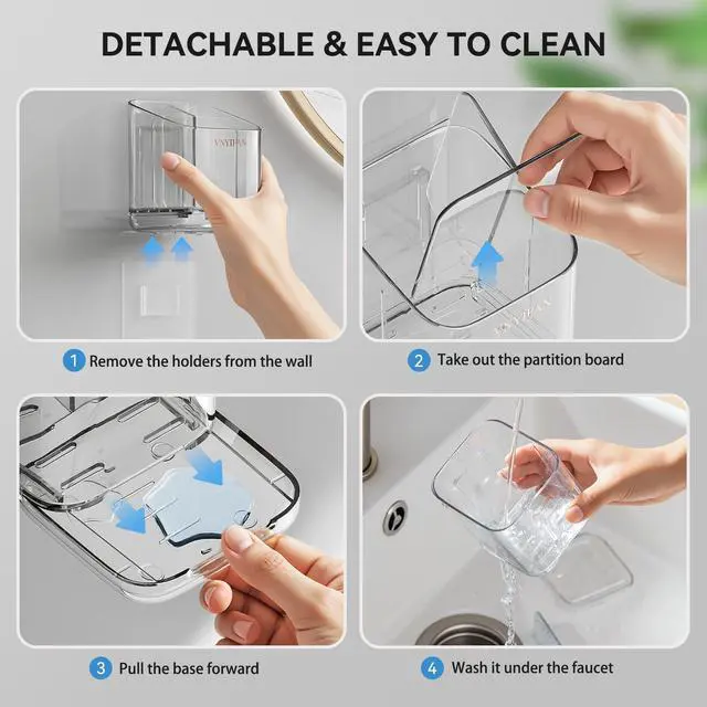 Alt view image 7 of 7 - Toothbrush Holders for Bathrooms, 3 Slots Detachable Electric Toothbrush Holder Wall Mounted with Divider, Removable Tooth Brush and Toothpaste Holder Organizer for Bathroom/Kitchen/Office