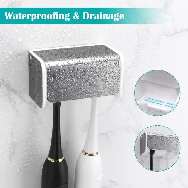 Alt view image 3 of 7 - 2 PCS Toothbrush Holders Wall Mounted with Cover, Electric Tooth Brushing Holder for Bathroom, 2 Slots Self Adhesive Toothbrush Organizer for Family, Kids (2, Brushed Silver)
