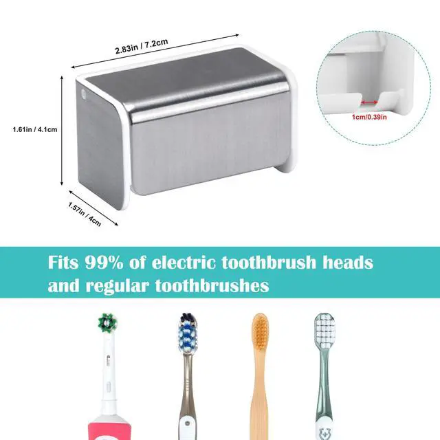 Alt view image 5 of 7 - 2 PCS Toothbrush Holders Wall Mounted with Cover, Electric Tooth Brushing Holder for Bathroom, 2 Slots Self Adhesive Toothbrush Organizer for Family, Kids (2, Brushed Silver)
