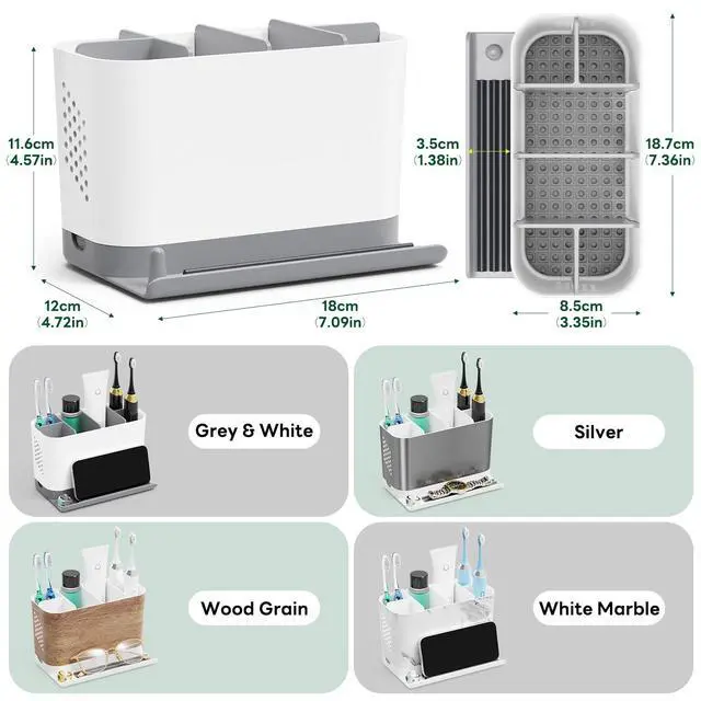 Alt view image 6 of 7 - Toothbrush Holders for Bathrooms, Adjustable 6 Slots Electric Toothbrush and Toothpaste Holder, Cord-Friendly Detachable Bathroom Countertop Organizer with Front Ledge for Phone and Ring Holder