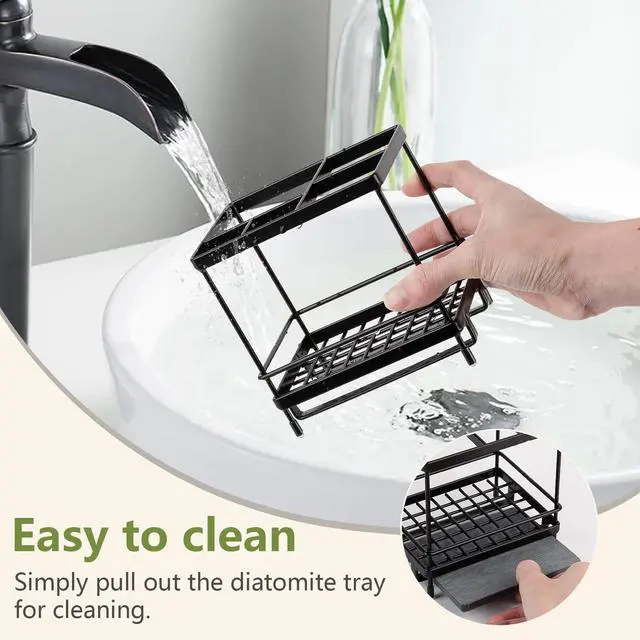 Alt view image 4 of 7 - Carbon Steel Toothbrush Holders for Bathrooms, 5 Slots Kids Electric Tooth Brush and Toothpaste Organizer for Countertop, Shower, Vanity, Black