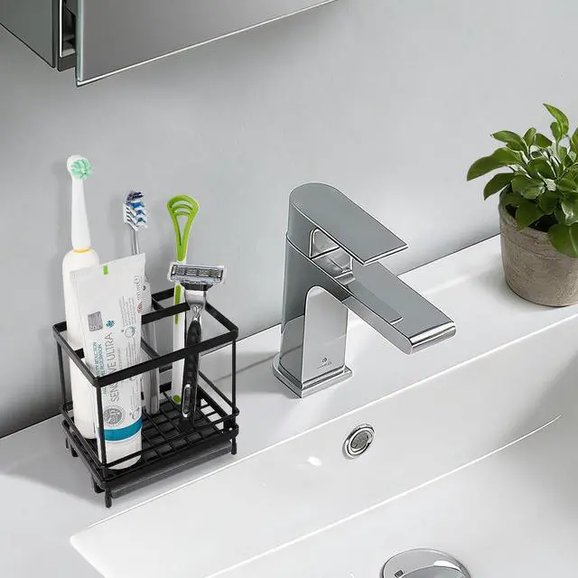 Alt view image 2 of 7 - Carbon Steel Toothbrush Holders for Bathrooms, 5 Slots Kids Electric Tooth Brush and Toothpaste Organizer for Countertop, Shower, Vanity, Black