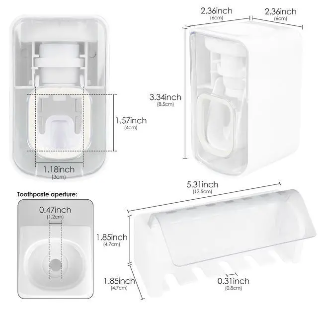 Alt view image 2 of 6 - 5 Slots Wall Mount Toothbrush Holder with Cover, Self Adhesive Toothbrush Storage Organizer for Shower, Toothbrush Hanger with Automatic Toothpaste Squeezer Dispenser