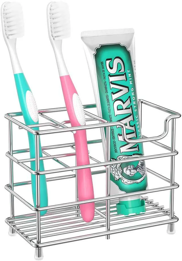 Main image of Toothbrush Holders for Bathroom, 5 Slots Silver Stainless Steel Bathroom Accessories Organizer