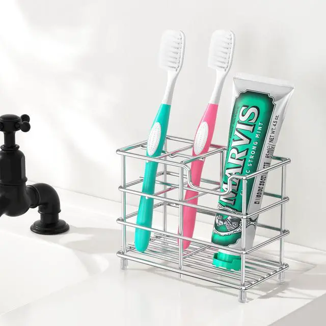 Alt view image 2 of 7 - Toothbrush Holders for Bathroom, 5 Slots Silver Stainless Steel Bathroom Accessories Organizer