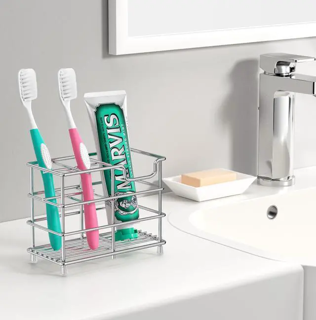 Alt view image 5 of 7 - Toothbrush Holders for Bathroom, 5 Slots Silver Stainless Steel Bathroom Accessories Organizer