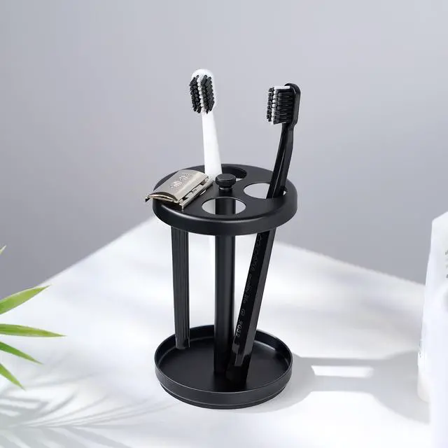 Alt view image 7 of 7 - Black Stainless Toothbrush Holder Stand: Rustproof Bathroom Countertop Organizer, 4 Ventilated Slots Hold Manual Toothbrushes, Razor