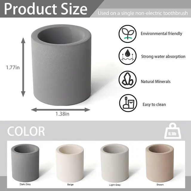 Alt view image 3 of 6 - Mini Toothbrush Holders for Bathrooms - Diatomite Quick-Dry Organizer, Compact Portable Toothbrush Holder for Countertop, Shower & Travel Storage