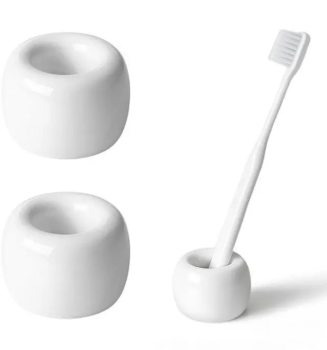 Main image of Mini Ceramic Toothbrush Holder for Bathroom - White Small Countertop Organizer, Easy Clean Toothbrush Stand, Suit for Electric Toothbrush Head, Pens & Coffee Spoon, Pack of 2