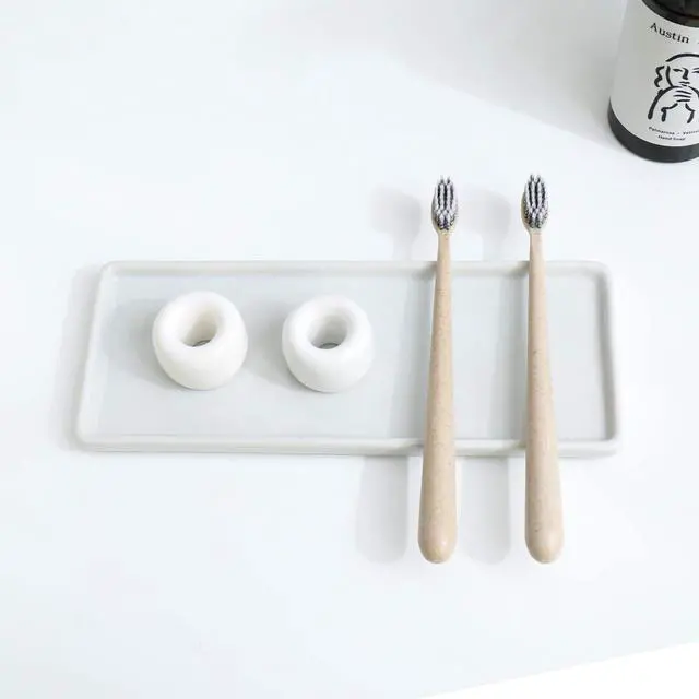 Alt view image 2 of 6 - Mini Ceramic Toothbrush Holder for Bathroom - White Small Countertop Organizer, Easy Clean Toothbrush Stand, Suit for Electric Toothbrush Head, Pens & Coffee Spoon, Pack of 2