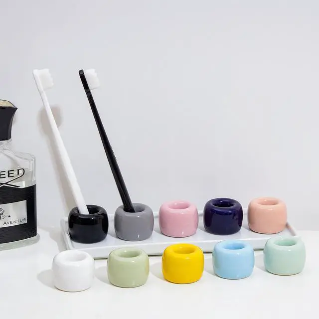 Alt view image 5 of 6 - Mini Ceramic Toothbrush Holder for Bathroom - White Small Countertop Organizer, Easy Clean Toothbrush Stand, Suit for Electric Toothbrush Head, Pens & Coffee Spoon, Pack of 2