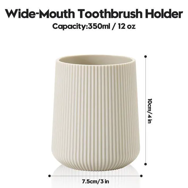 Alt view image 5 of 6 - Beige Striped Toothbrush Holder for Electric Toothbrushes Bathroom Organizer Cup for Toothpaste Kids & Adults
