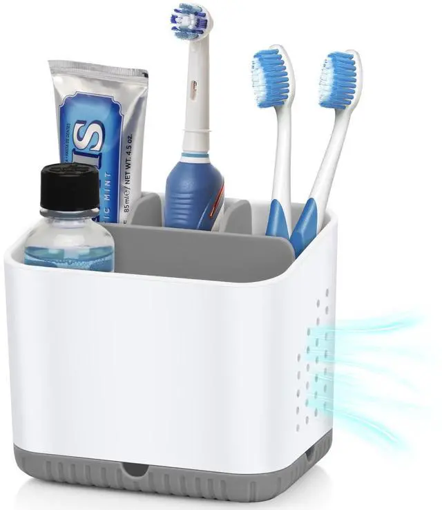 Main image of Toothbrush Holders for Bathrooms, Kids Electric Toothbrush and Toothpaste Holder, 4 Slots Tooth Brushing Holder for Bathroom Countertop Organizer and Storage, Bathroom Accessories (Grey)