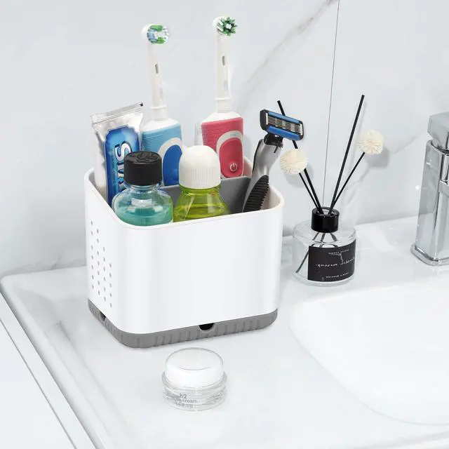 Alt view image 2 of 7 - Toothbrush Holders for Bathrooms, Kids Electric Toothbrush and Toothpaste Holder, 4 Slots Tooth Brushing Holder for Bathroom Countertop Organizer and Storage, Bathroom Accessories (Grey)
