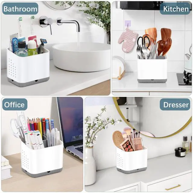Alt view image 7 of 7 - Toothbrush Holders for Bathrooms, Kids Electric Toothbrush and Toothpaste Holder, 4 Slots Tooth Brushing Holder for Bathroom Countertop Organizer and Storage, Bathroom Accessories (Grey)