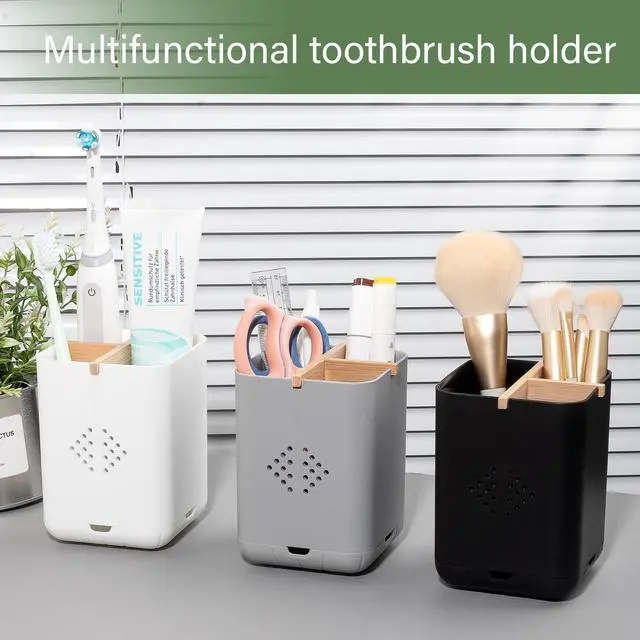 Alt view image 4 of 7 - Toothbrush Holders for Bathroom Countertop, Detachable Electric Toothbrush Holder with Divider Toothbrush and Toothpaste Organizer Storage (3 Slots White)