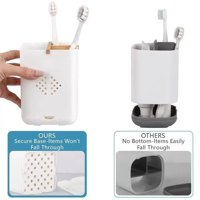 Alt view image 2 of 7 - Toothbrush Holders for Bathroom Countertop, Detachable Electric Toothbrush Holder with Divider Toothbrush and Toothpaste Organizer Storage (3 Slots White)