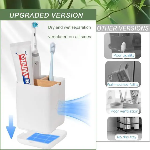 Alt view image 7 of 7 - Toothbrush Holders for Bathroom Countertop, Detachable Electric Toothbrush Holder with Divider Toothbrush and Toothpaste Organizer Storage (3 Slots White)