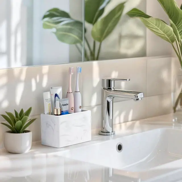 Alt view image 6 of 7 - Toothbrush Holder, Fast Drying Tooth Brush Holder for Bathroom, Diatomite Electric Tooth Brush and Toothpaste Organizer for Bathroom Kitchen Vanity Countertop, Marble White