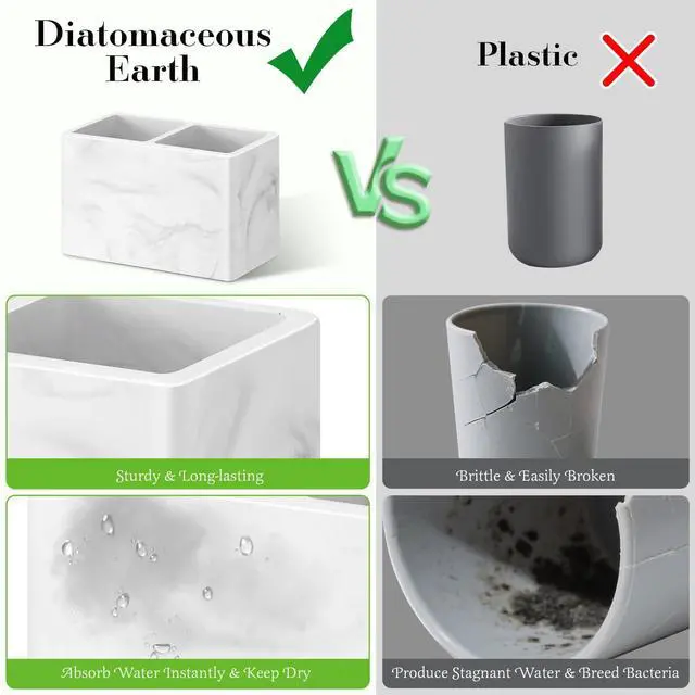 Alt view image 4 of 7 - Toothbrush Holder, Fast Drying Tooth Brush Holder for Bathroom, Diatomite Electric Tooth Brush and Toothpaste Organizer for Bathroom Kitchen Vanity Countertop, Marble White