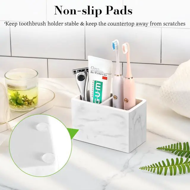 Alt view image 3 of 7 - Toothbrush Holder, Fast Drying Tooth Brush Holder for Bathroom, Diatomite Electric Tooth Brush and Toothpaste Organizer for Bathroom Kitchen Vanity Countertop, Marble White