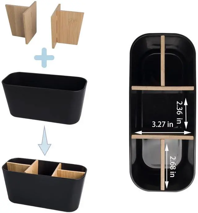 Alt view image 4 of 5 - Toothbrush Holders for Bathrooms, Bamboo Tooth Brush Holder with 5 Slots Bathroom Vanity Organizer Countertop for Electric Toothbrushes, Toothpaste, Razors - Black