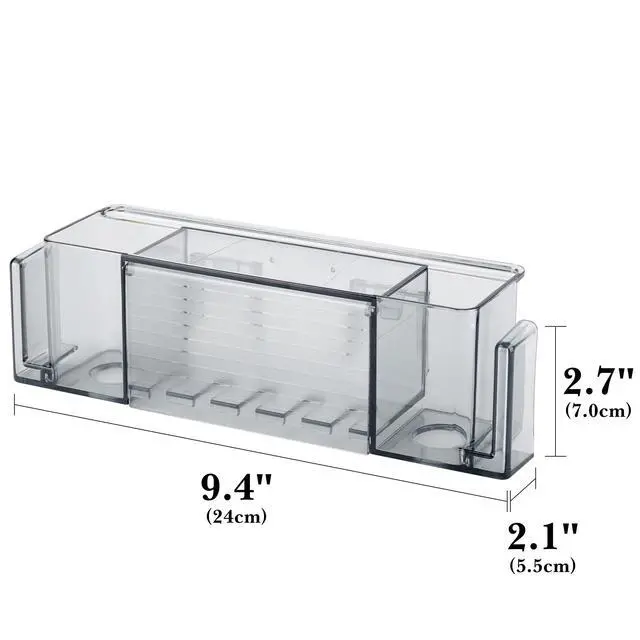 Alt view image 2 of 7 - 5 Slots Wall Mount Toothbrush Holder with Cover, Self Adhesive Toothbrush Storage Organizer for Shower, Toothpaste & Toothbrush Hanger for Bathroom, Medicine Cabinet, Dorm (Gray Large)