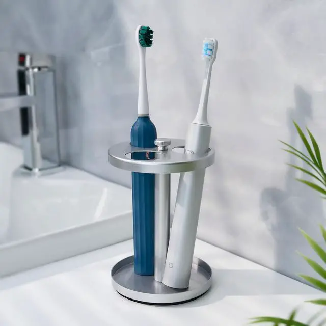 Main image of Electric Toothbrush Holder Stand for Bathroom: Stainless Steel Ventilated Organizer with Slots for Electric Toothbrushes & Razors, Silver