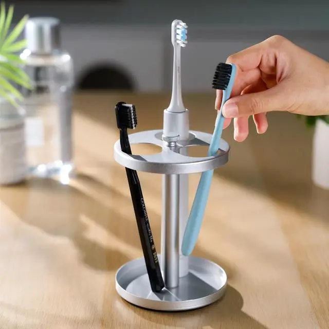 Alt view image 6 of 7 - Electric Toothbrush Holder Stand for Bathroom: Stainless Steel Ventilated Organizer with Slots for Electric Toothbrushes & Razors, Silver