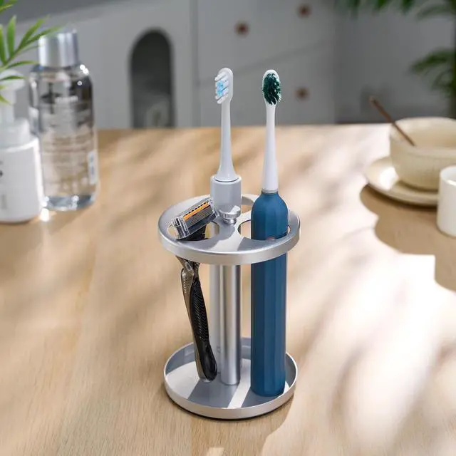 Alt view image 3 of 7 - Electric Toothbrush Holder Stand for Bathroom: Stainless Steel Ventilated Organizer with Slots for Electric Toothbrushes & Razors, Silver